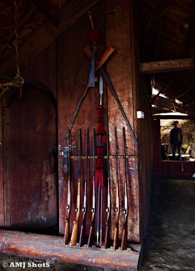 DSC_1456 Display of Konyak tribal guns inside Konyak morung.